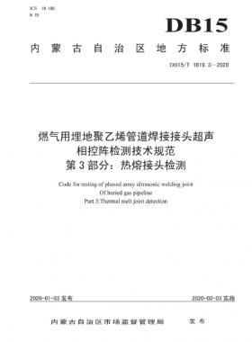 燃氣用埋地聚乙烯管道焊接接頭超聲相控陣檢測技術規范 第3部分：熱熔接頭檢測 DB15∕T 1819.3-2020