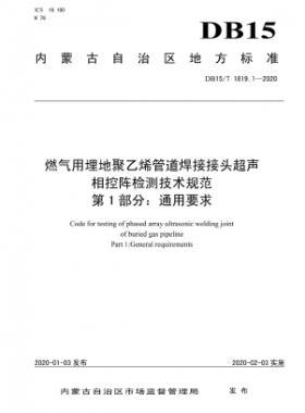 燃氣用埋地聚乙烯管道焊接接頭超聲相控陣檢測技術規范 第1部分：通用要求 DB15∕T 1819.1-2020